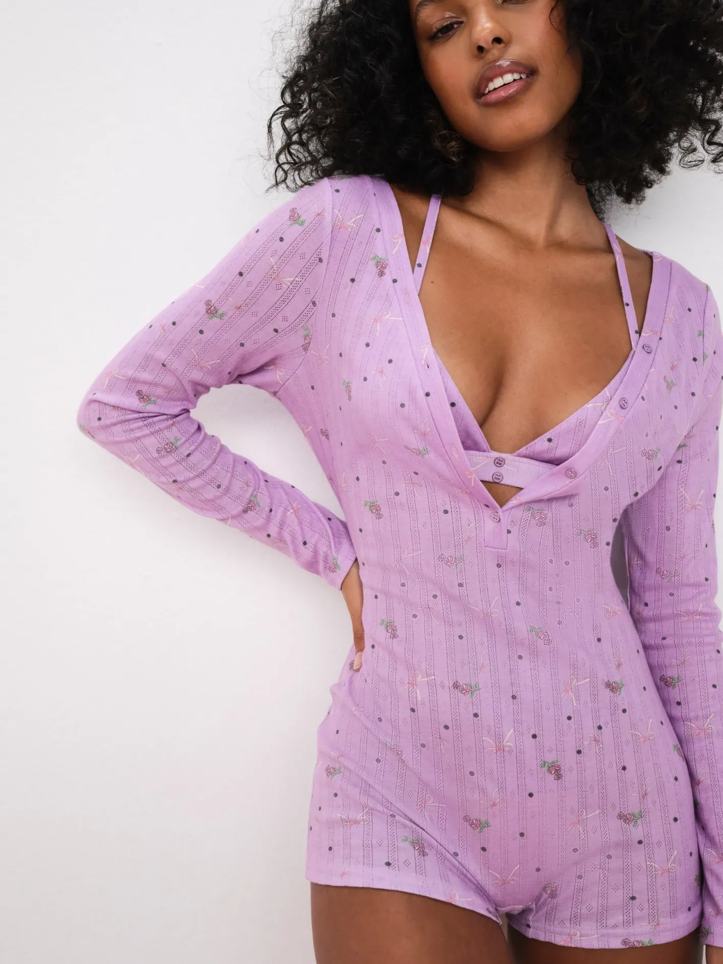 pointelle_deep_v_onesie_0.webp Woman For Love & Lemons Pointelle Deep V Onesie