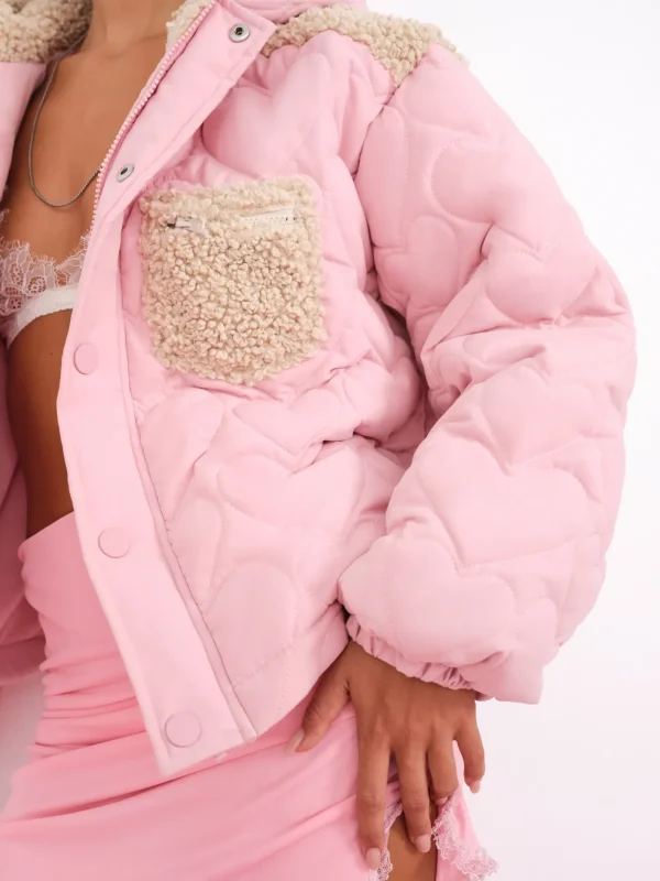 Woman For Love & Lemons Puffer Jacket With Ruffle Trim & Heart Embossing
