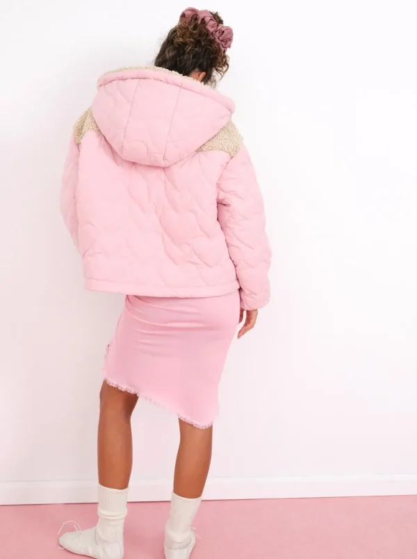 Woman For Love & Lemons Puffer Jacket With Ruffle Trim & Heart Embossing