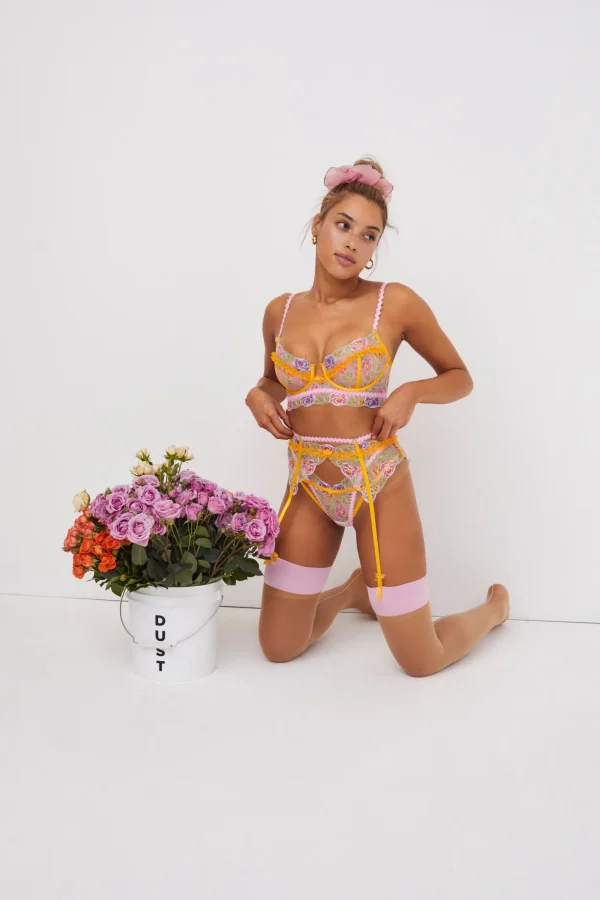 Woman For Love & Lemons Sorbet Rose Garter Belt
